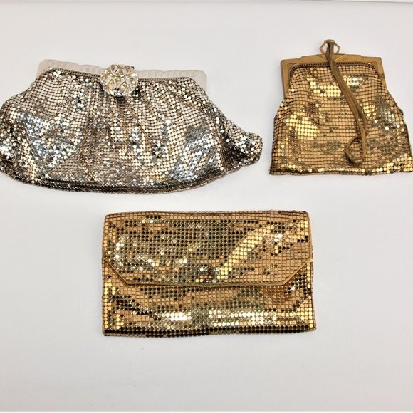 Trio of Whiting Davis Vintage Handbags – Gold and Silver-tone